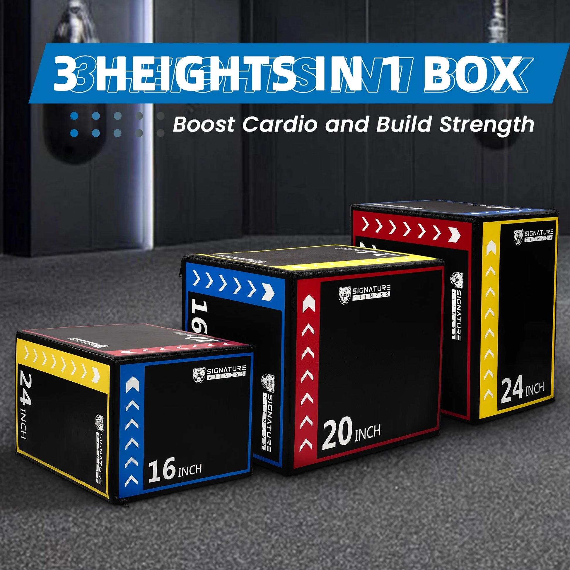 3-In-1 Foam Plyometric Jump Box, Adjustable Height 16/20/24 Inch, Anti-Slip Surface, Easy to Clean, for Home Gym Training, Multi-Color