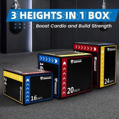 3-In-1 Foam Plyometric Jump Box, Adjustable Height 16/20/24 Inch, Anti-Slip Surface, Easy to Clean, for Home Gym Training, Multi-Color