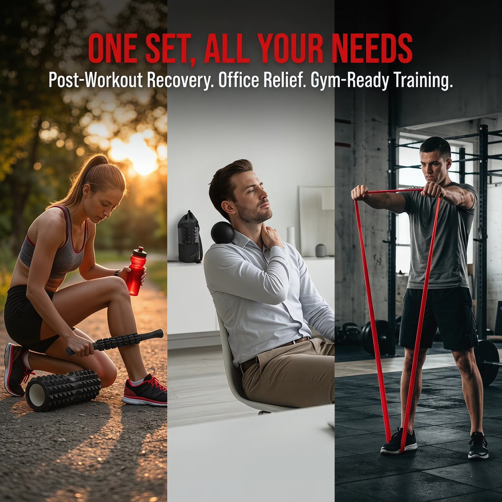 5 in 1 Foam Roller Set, Deep Tissue Muscle Massage Roller Kit with Massage Stick, Massage Ball, Resistance Band & Carry Bag for Sore Muscle Relief, Myofascial Release, Trigger Point Therapy