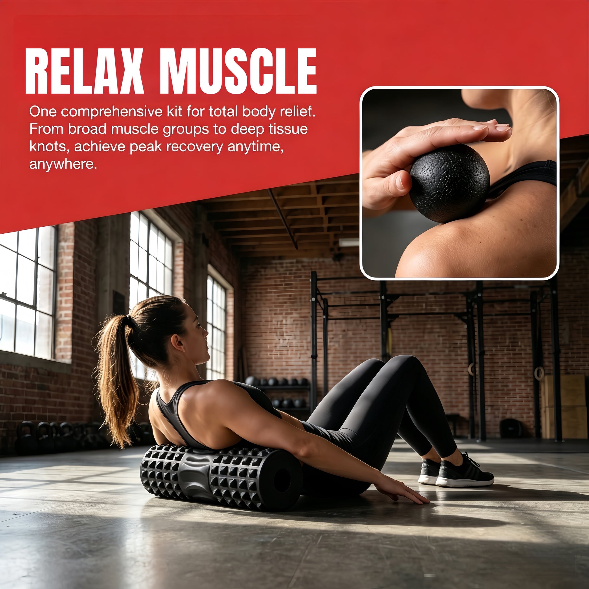 5 in 1 Foam Roller Set, Deep Tissue Muscle Massage Roller Kit with Massage Stick, Massage Ball, Resistance Band & Carry Bag for Sore Muscle Relief, Myofascial Release, Trigger Point Therapy