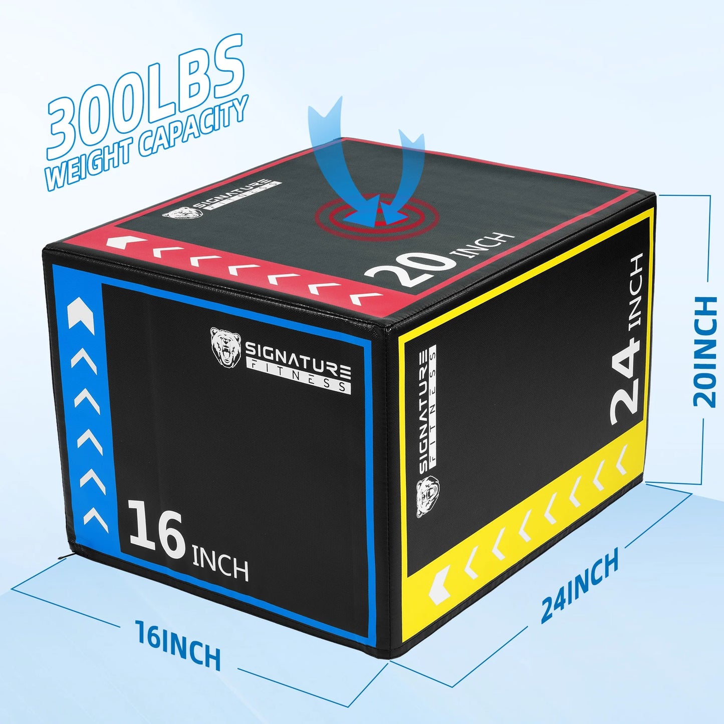 3-In-1 Foam Plyometric Jump Box, Adjustable Height 16/20/24 Inch, Anti-Slip Surface, Easy to Clean, for Home Gym Training, Multi-Color