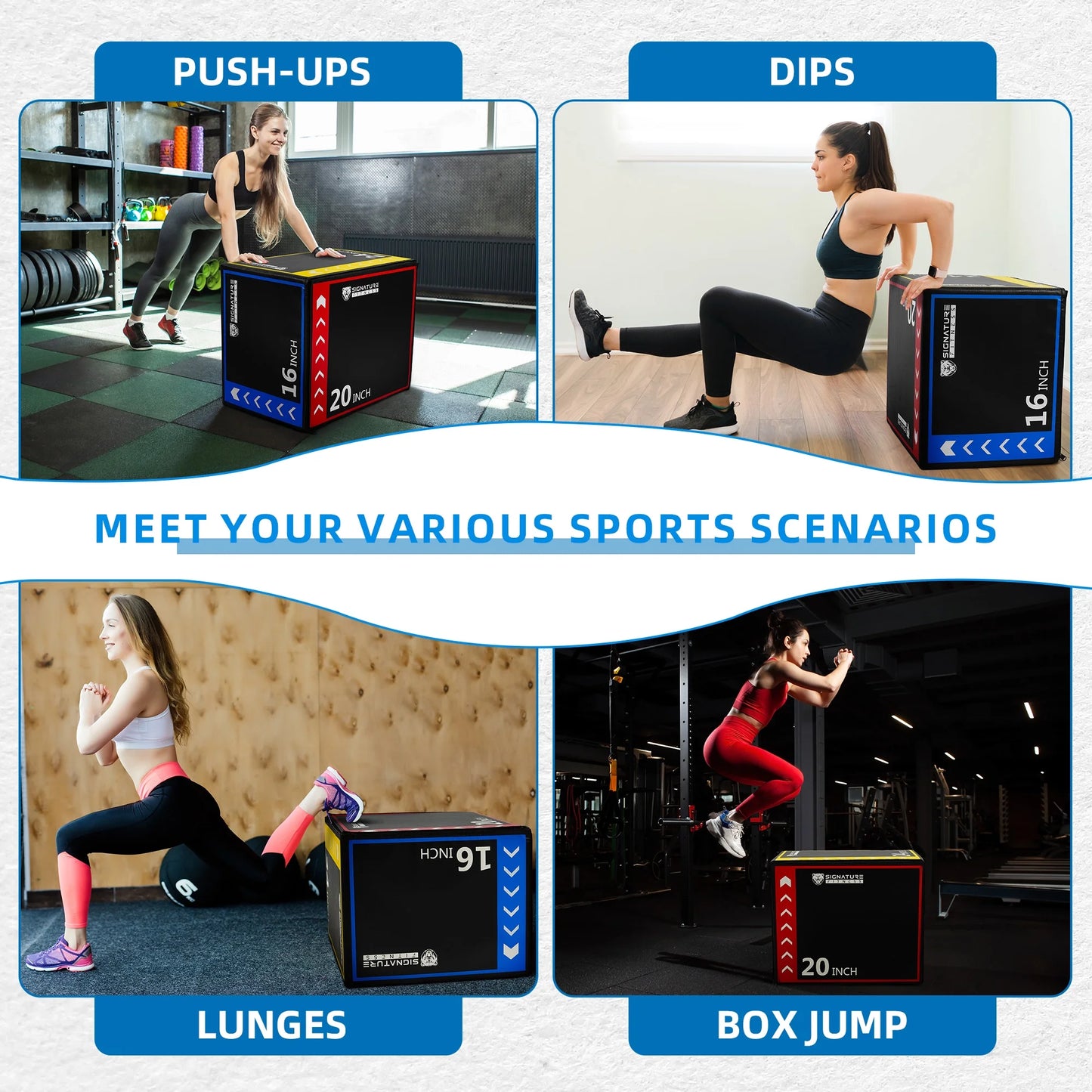 3-In-1 Foam Plyometric Jump Box, Adjustable Height 16/20/24 Inch, Anti-Slip Surface, Easy to Clean, for Home Gym Training, Multi-Color